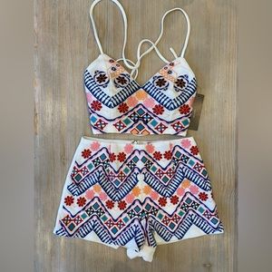 Lulu’s Two-Piece Shorts & Crop Top - Multi Color